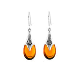 AE-6003-AB Sterling Silver Tears Drop Earring With Amber Jewelry Bali Designs Inc